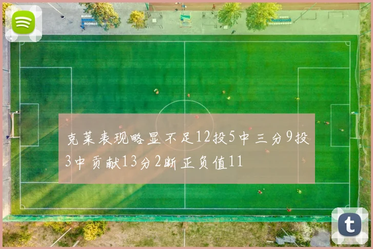 克莱表现略显不足12投5中三分9投3中贡献13分2断正负值11